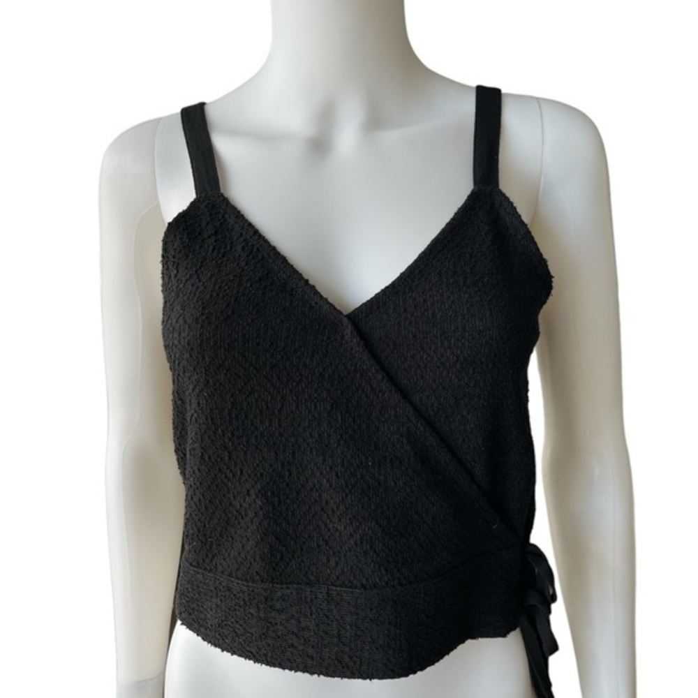 MADEWELL BLACK SLEEVELESS JACQUARD SIDE TIE FAUX WRAP FINALE TANK TOP‎